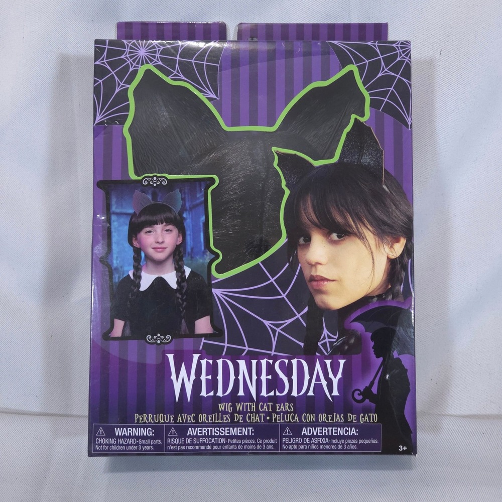 Wednesday Addams Wig + Cat Ears Black Braids Netflix Costume Accessory